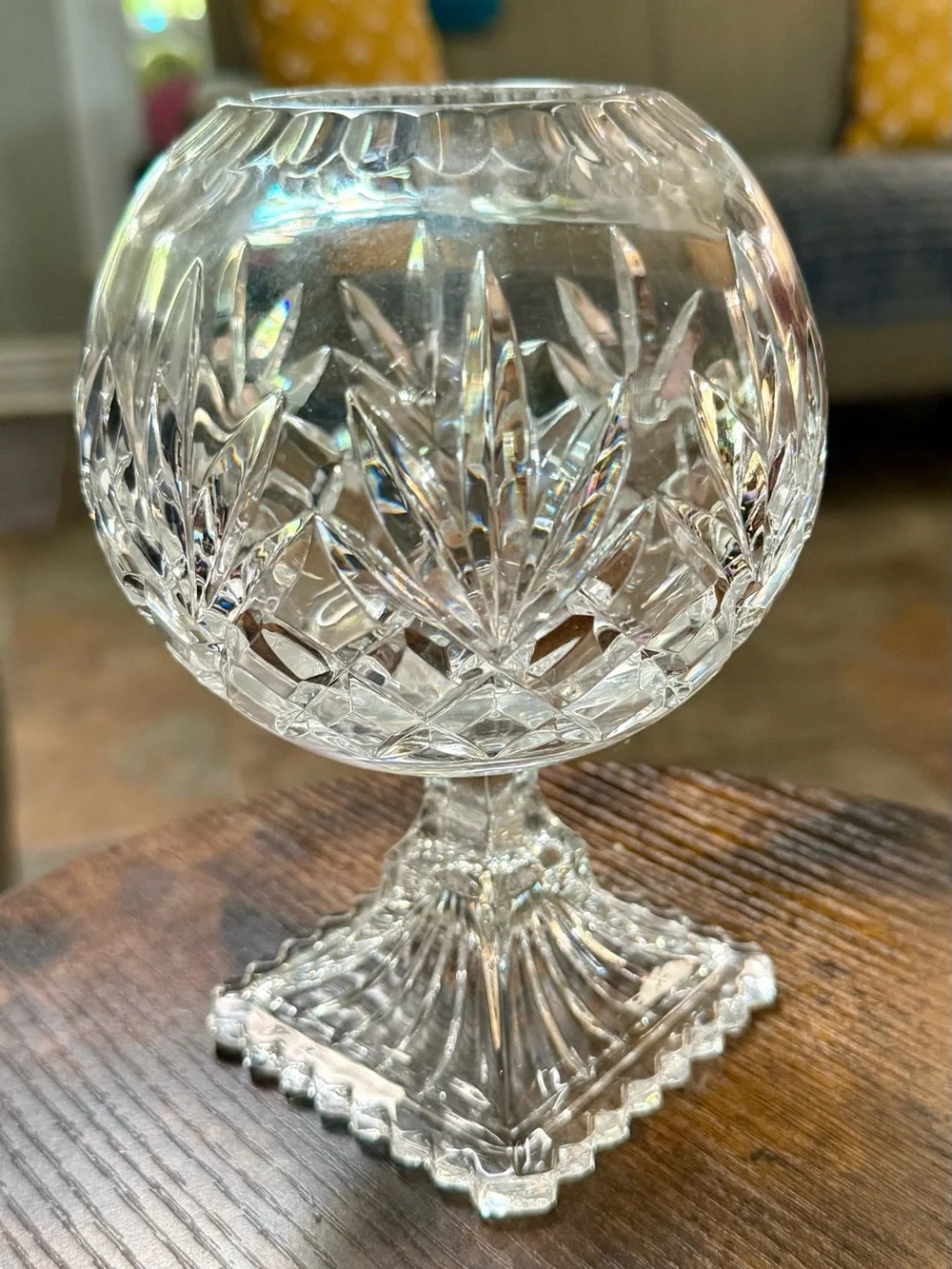 Vintage Rovelli 24% Lead Cut Crystal Ivy Ball with Pedestal - EUC